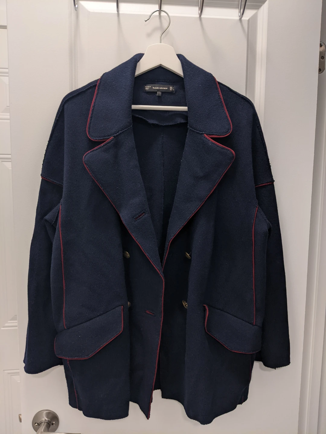 Zara Trafaluc Military-style Oversized Navy Blazer Jacket - photo 3