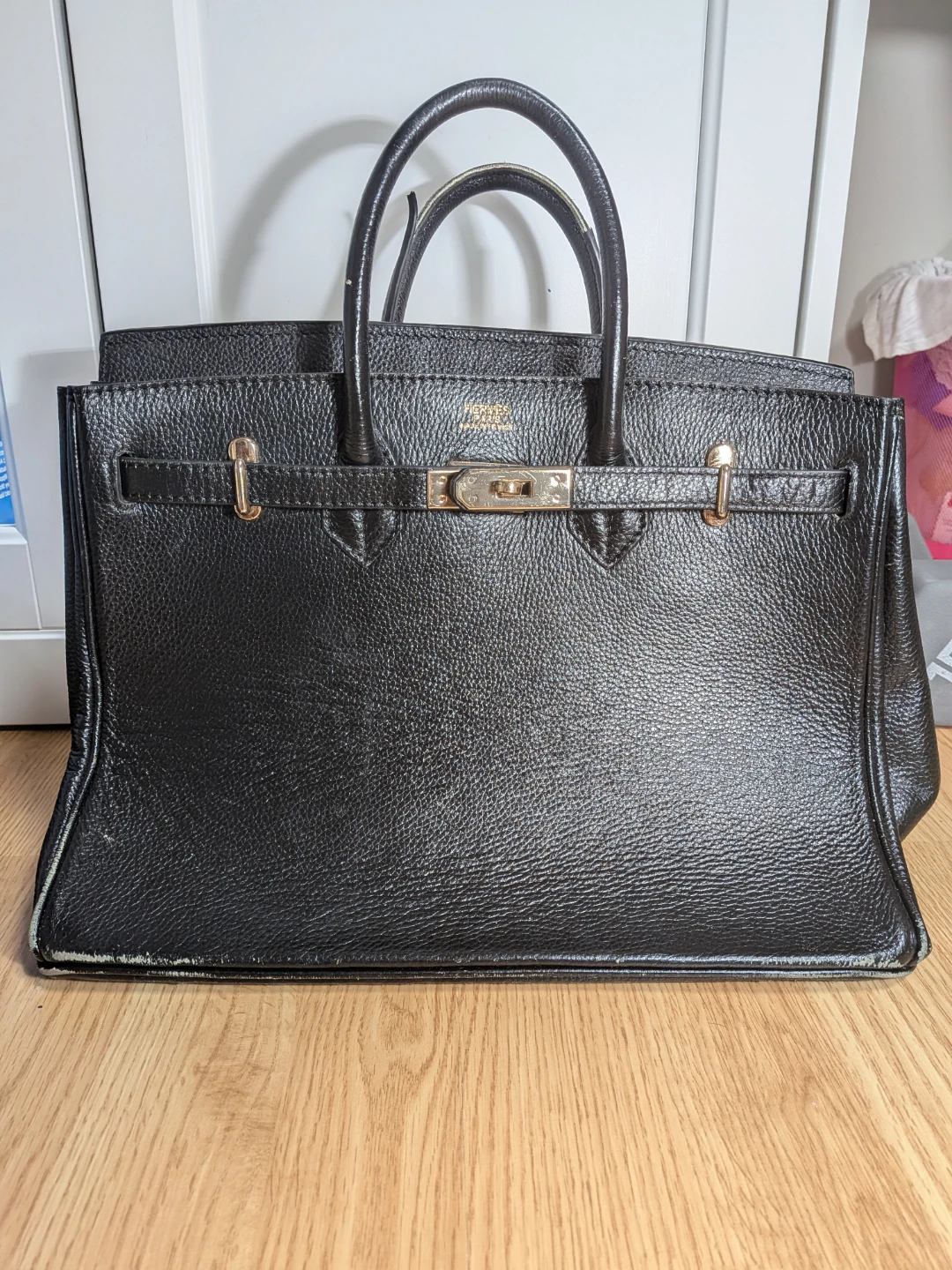 Hermes Birkin 35 all black leather handbag