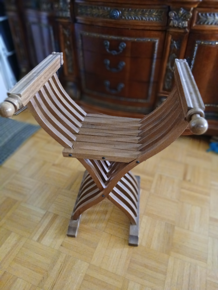 Vintage Carved Wooden Folding Stool - photo 3