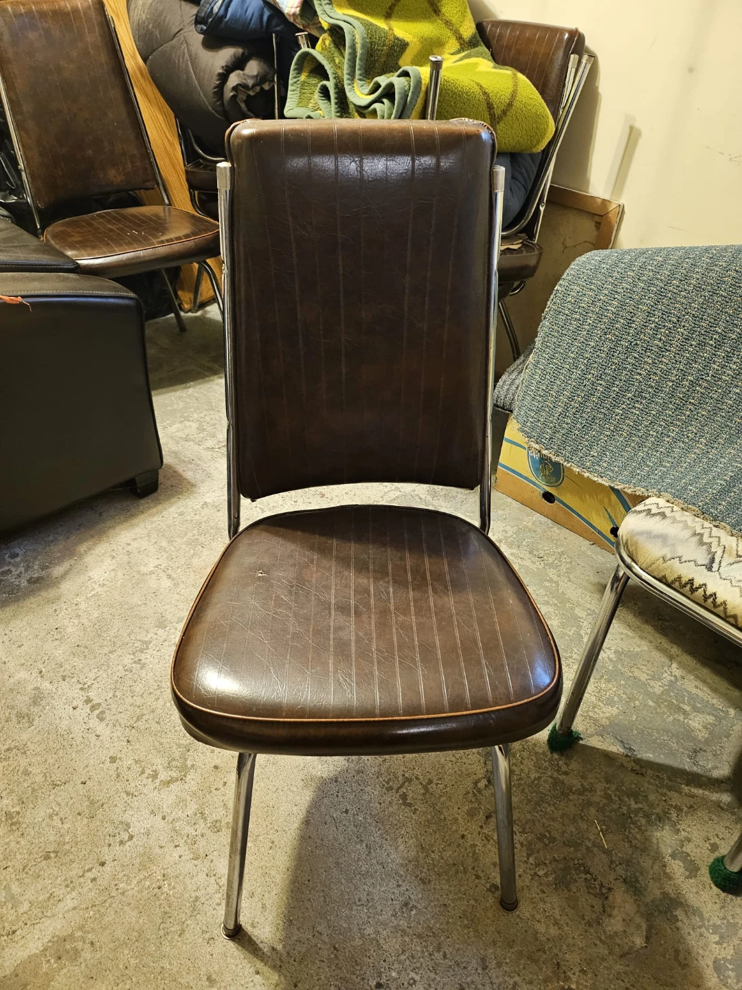 Vintage Brown Faux Leather Dining Chairs set of 6