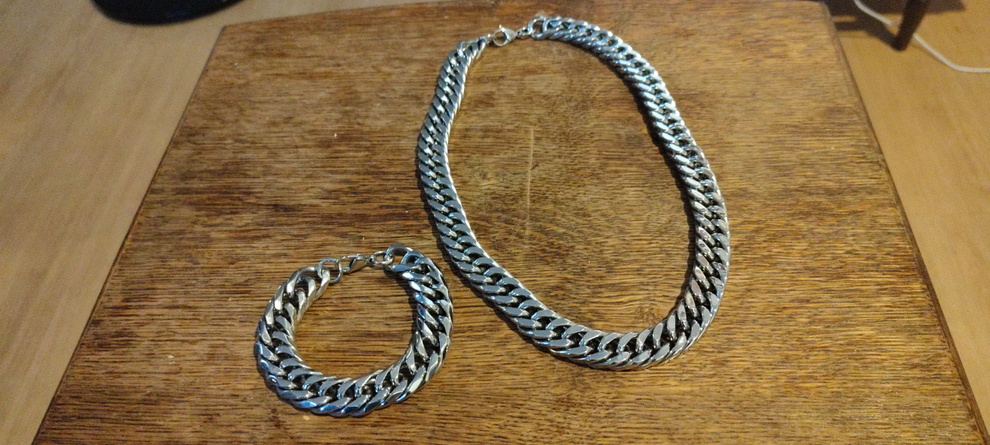 Curb Link Silver Chain Necklace and Bracelet Set