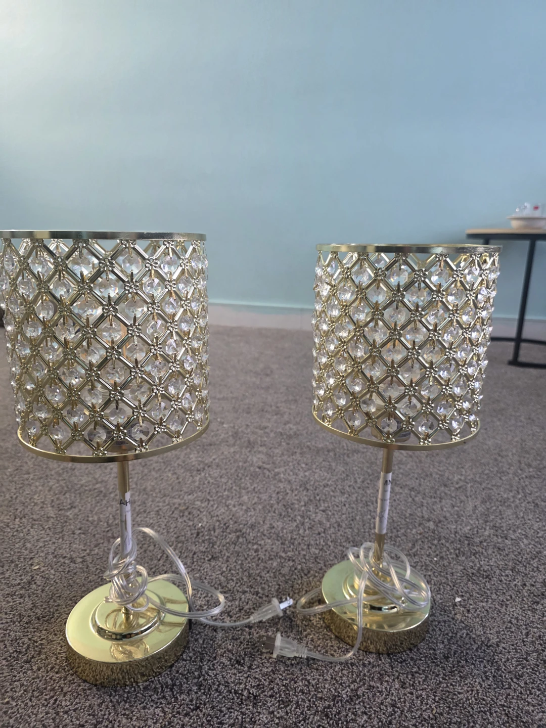 Pair of Crystal Drum Table Lamps