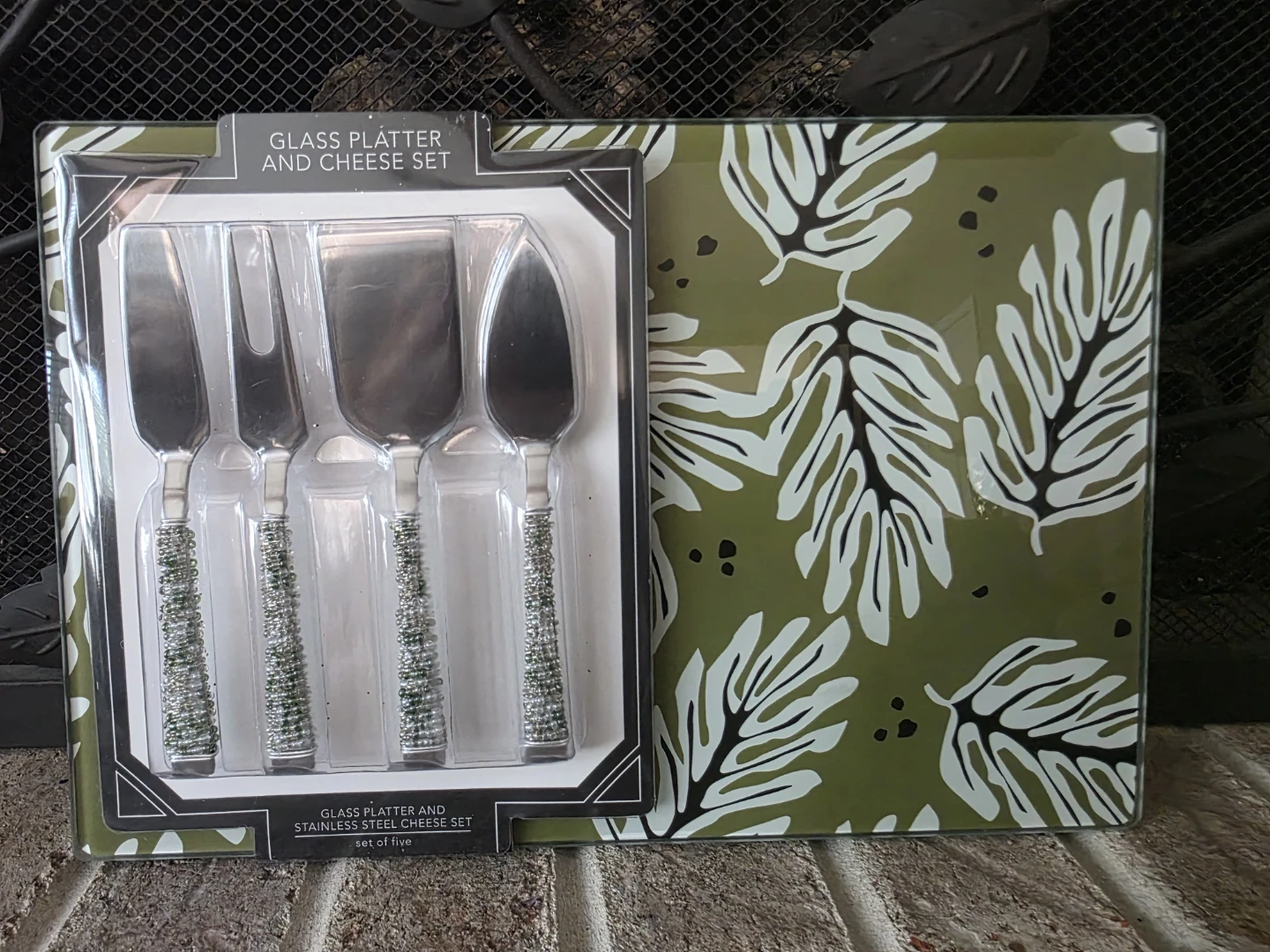 Glass Platter and Cheese Set with 5 Utensils - Great Gift!