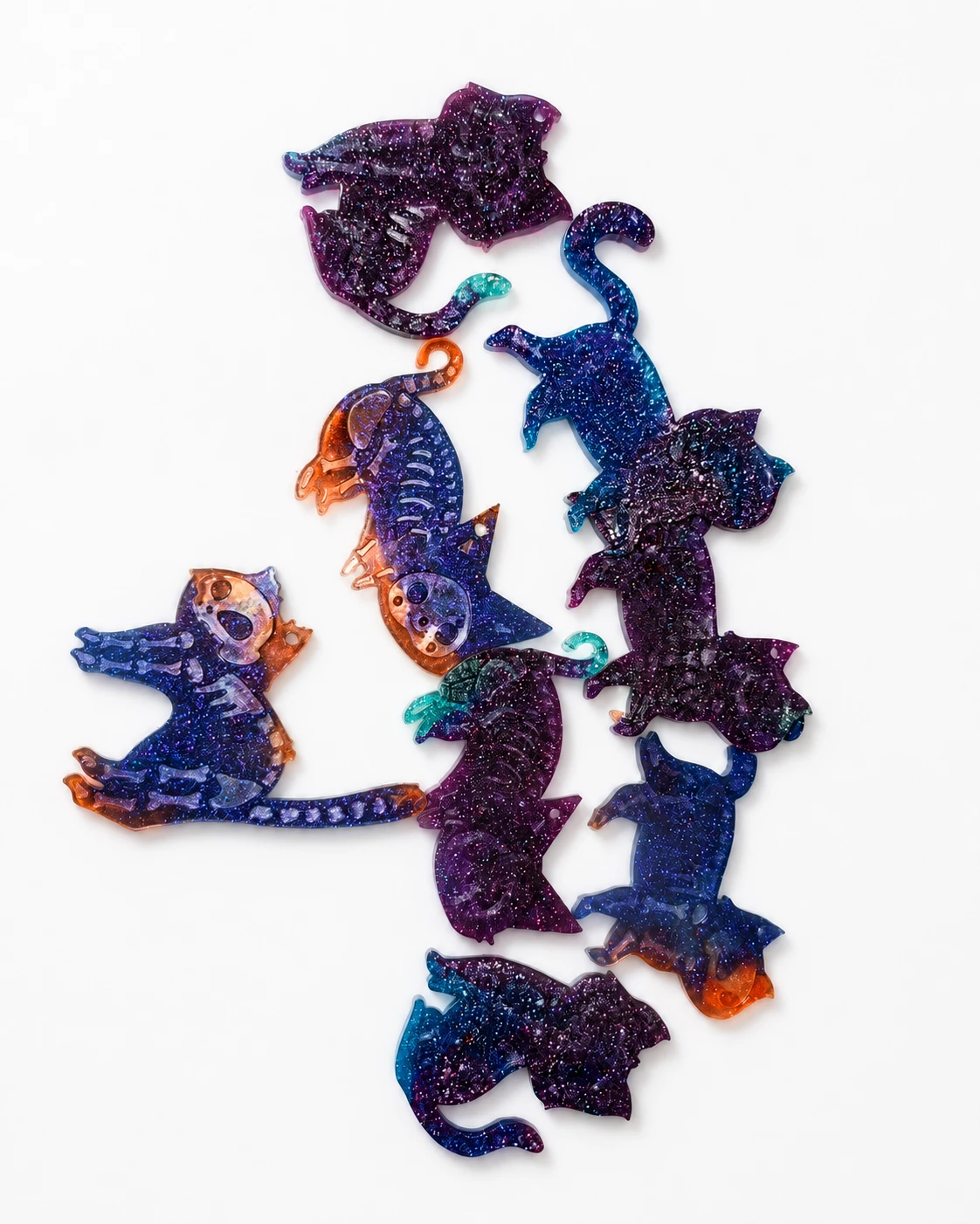 Glitter Resin Cat Charms (Set of 8)