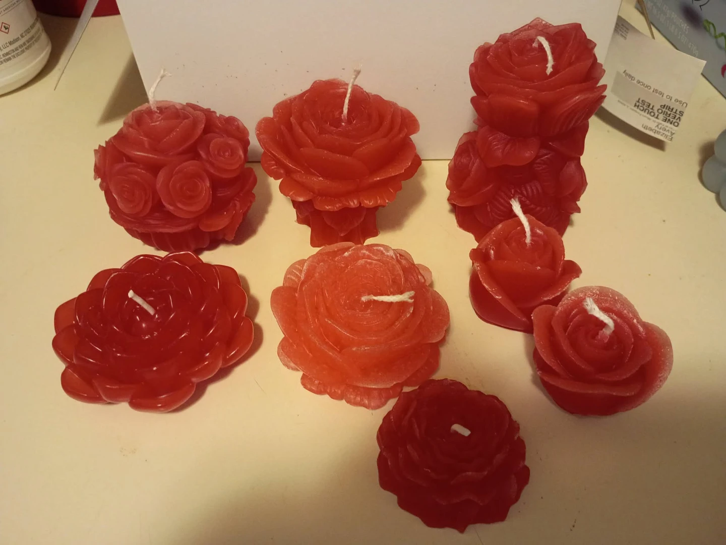 Red Shaped Flower Candle's (Set of 8) Unscented