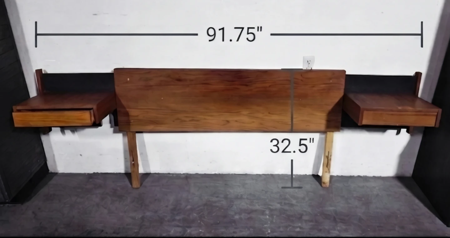 MCM Teak Full Size Headboard + Two Floating Nightstands - photo 4
