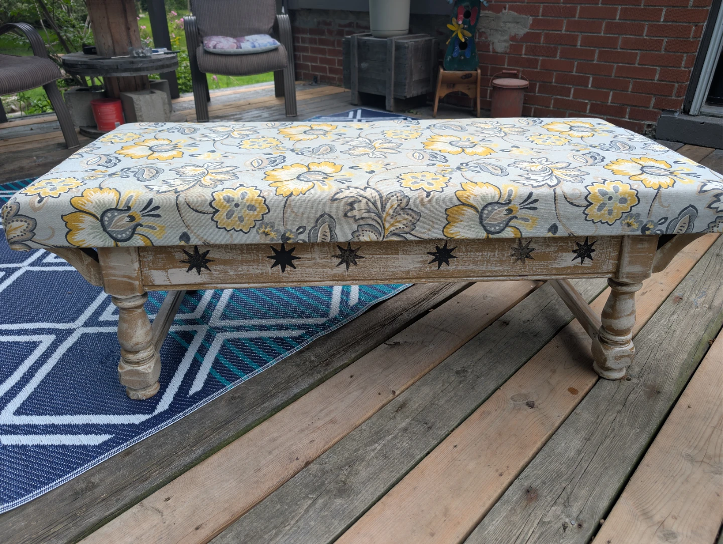 Floral Upholstered Bench