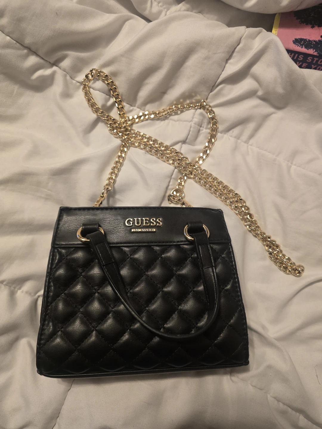 Guess Quilted Handbag with Gold Chain Strap