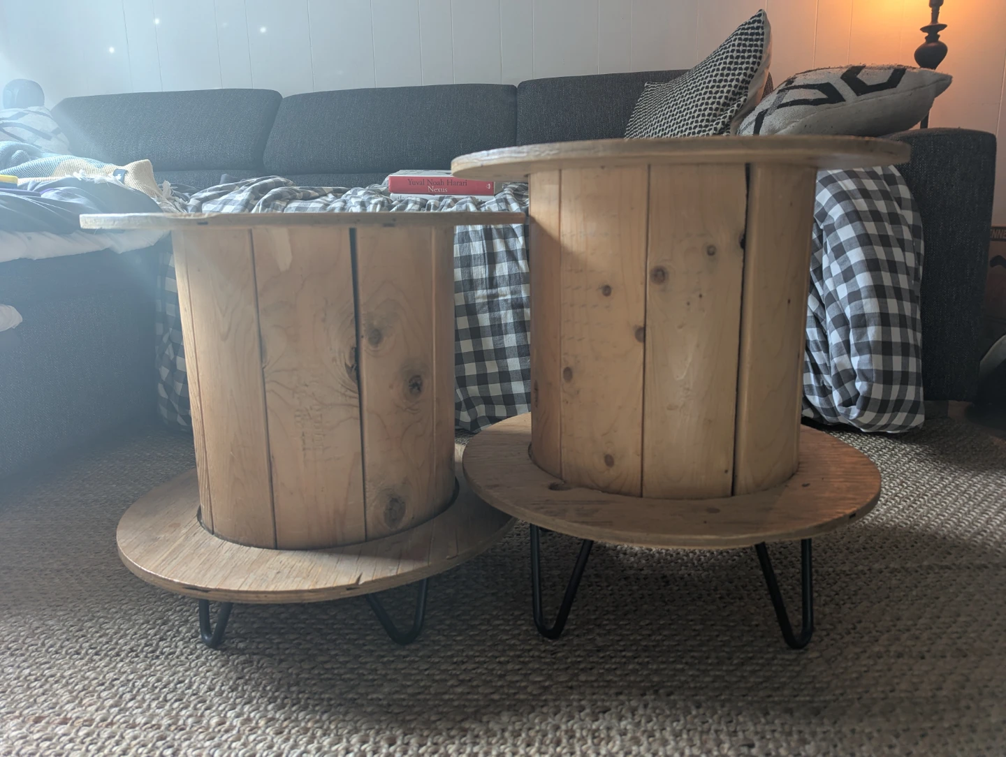 Wooden Cable Spool Side Tables