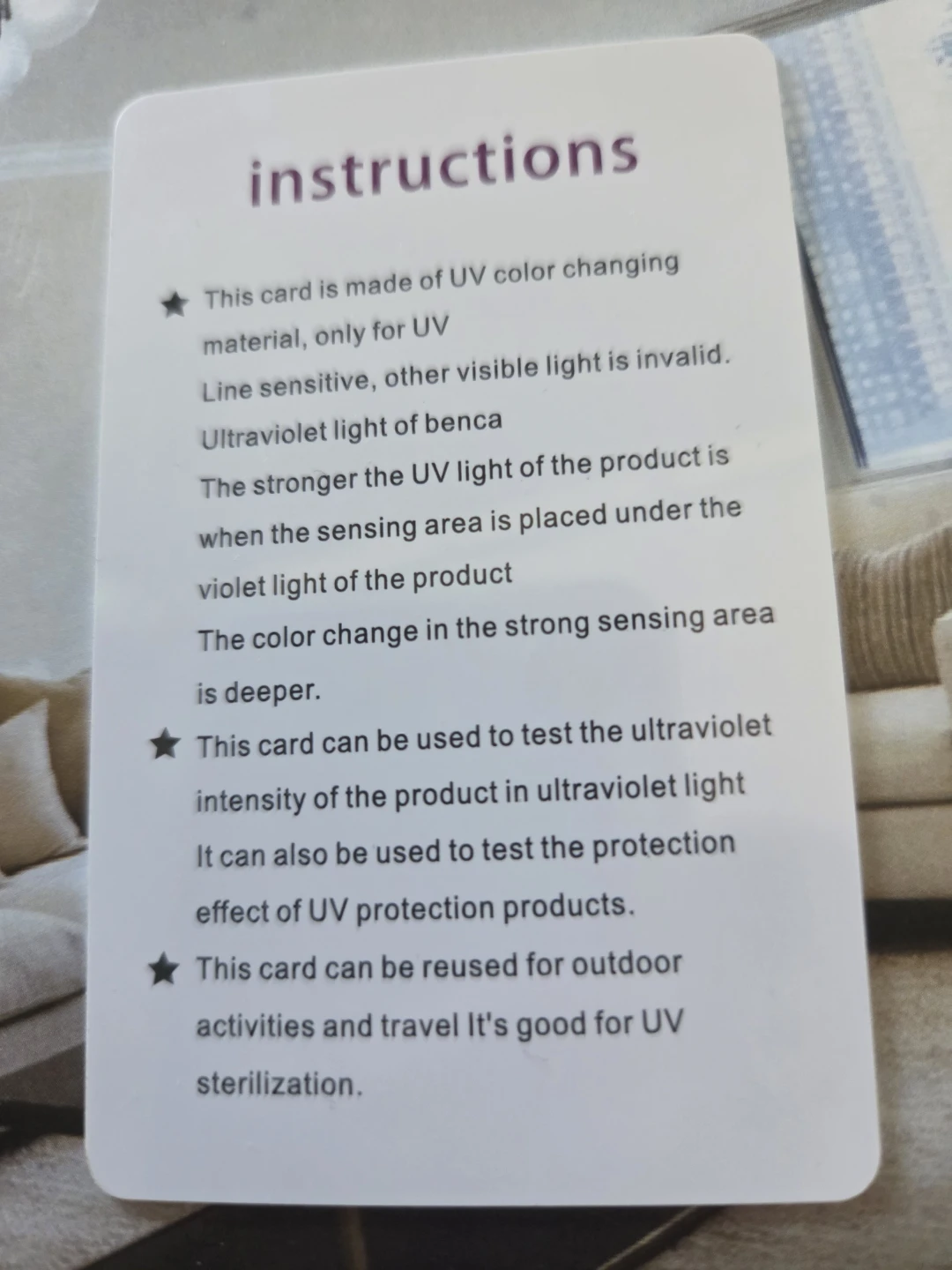 UV Test Card - UV Intensity Control - photo 2