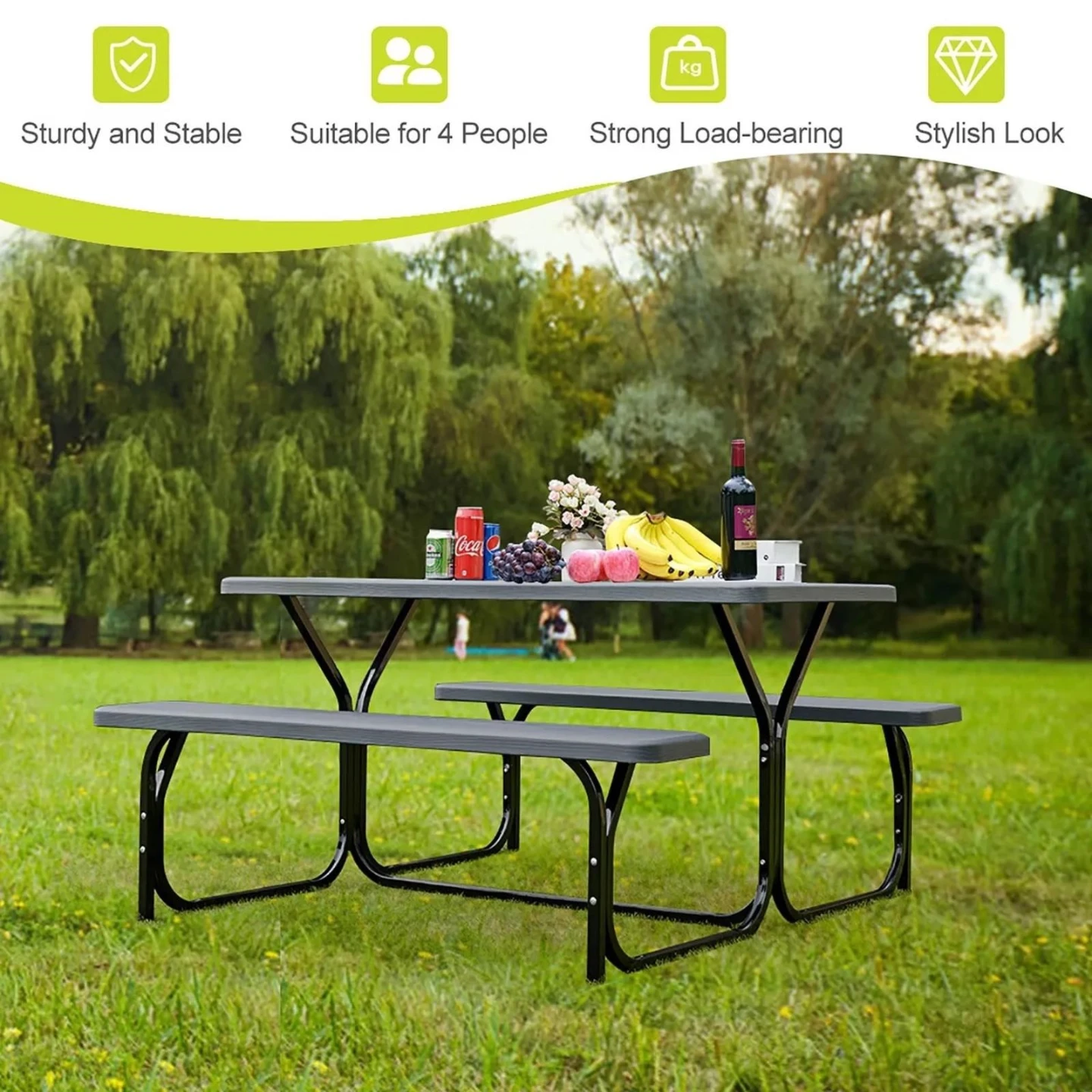4-Person Foldable Picnic Table with Benches - photo 2