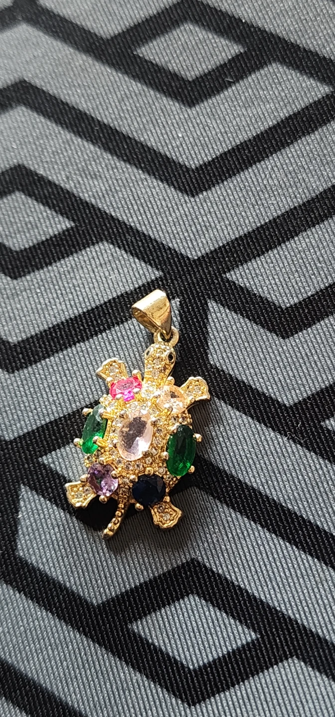 Gold plated Turtle Pendant Necklace with Colorful Gems