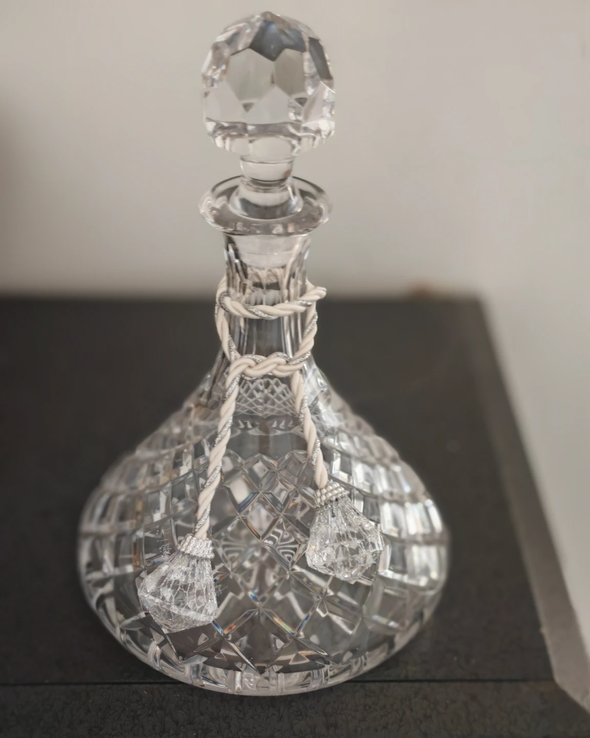 Elegant Cut Crystal Decanter with Faceted Stopper