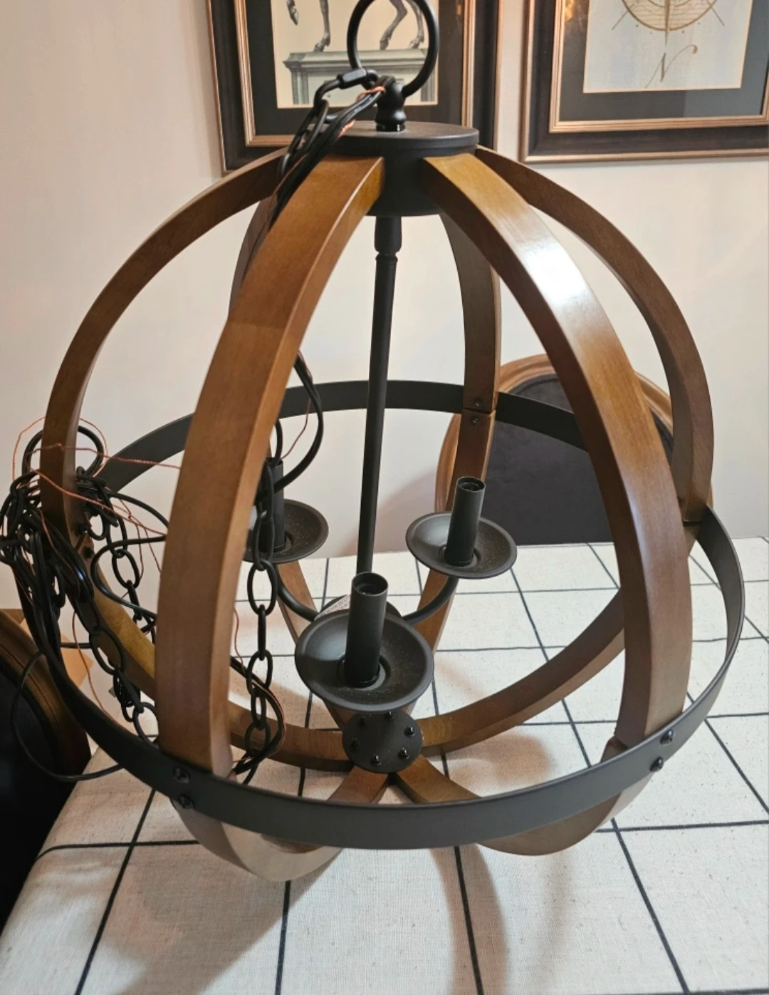 Wood and Metal Globe Chandelier - photo 2