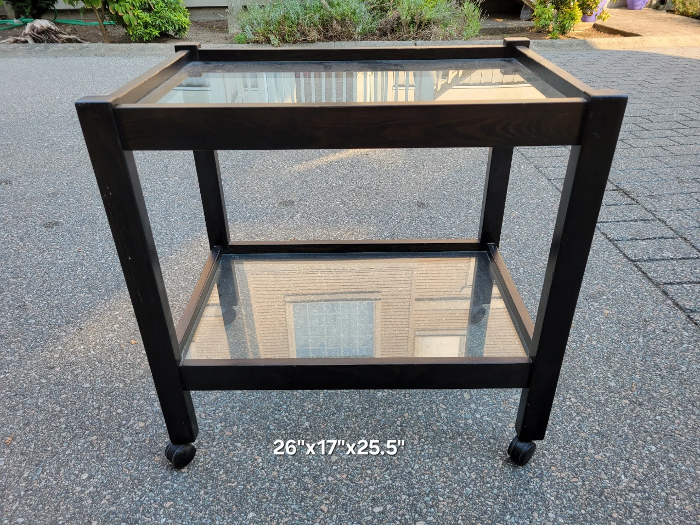​Modern Black Wooden Rolling Cart with Glass Shelves - photo 2