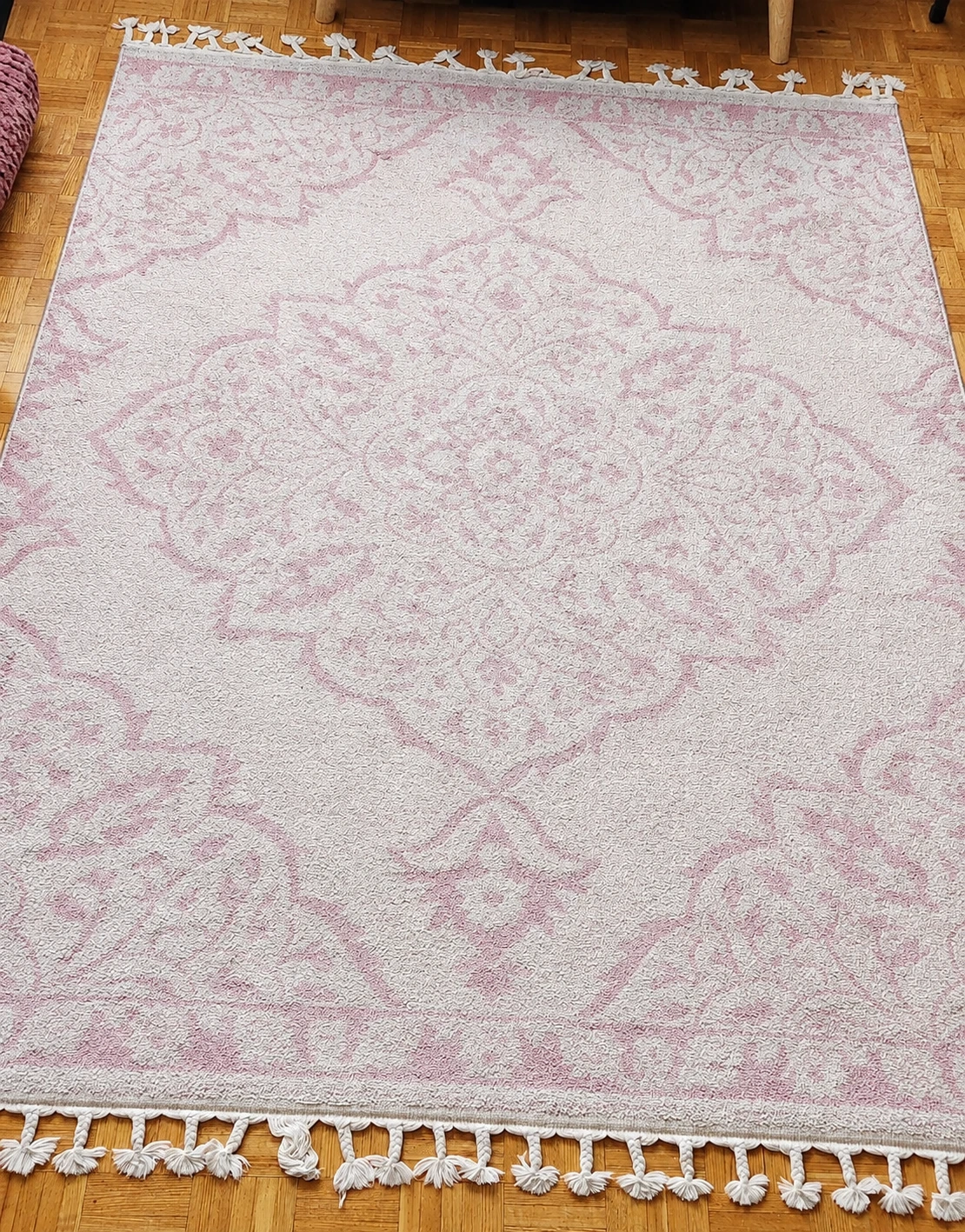 Pink and White Medallion Area Rug