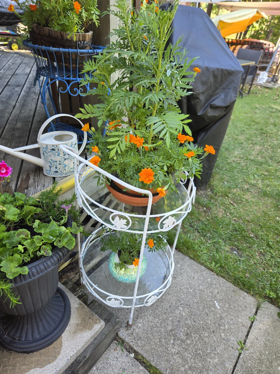 White Metal and Glass Tiered Plant Stand - photo 2