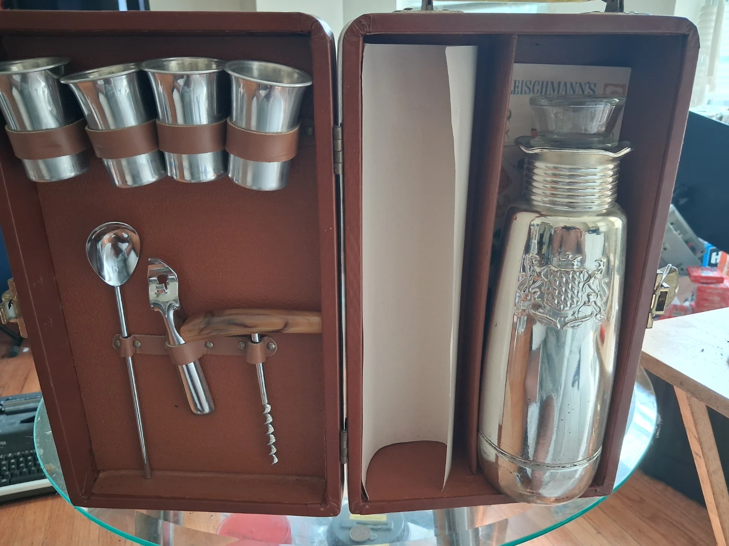 Vintage Fleischmann's Cocktail Set with Flask