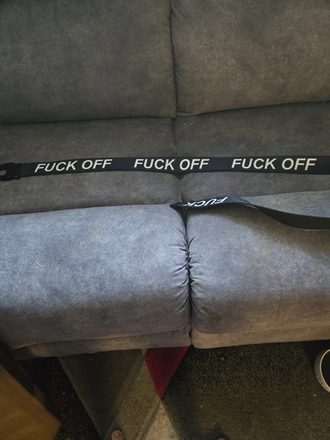 Black Canvas Belt with "FUCK OFF" Print - photo 2