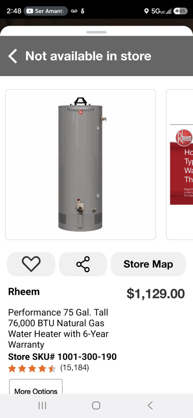 Rheem Performance 75 Gal. Natural Gas Water Heater - photo 3
