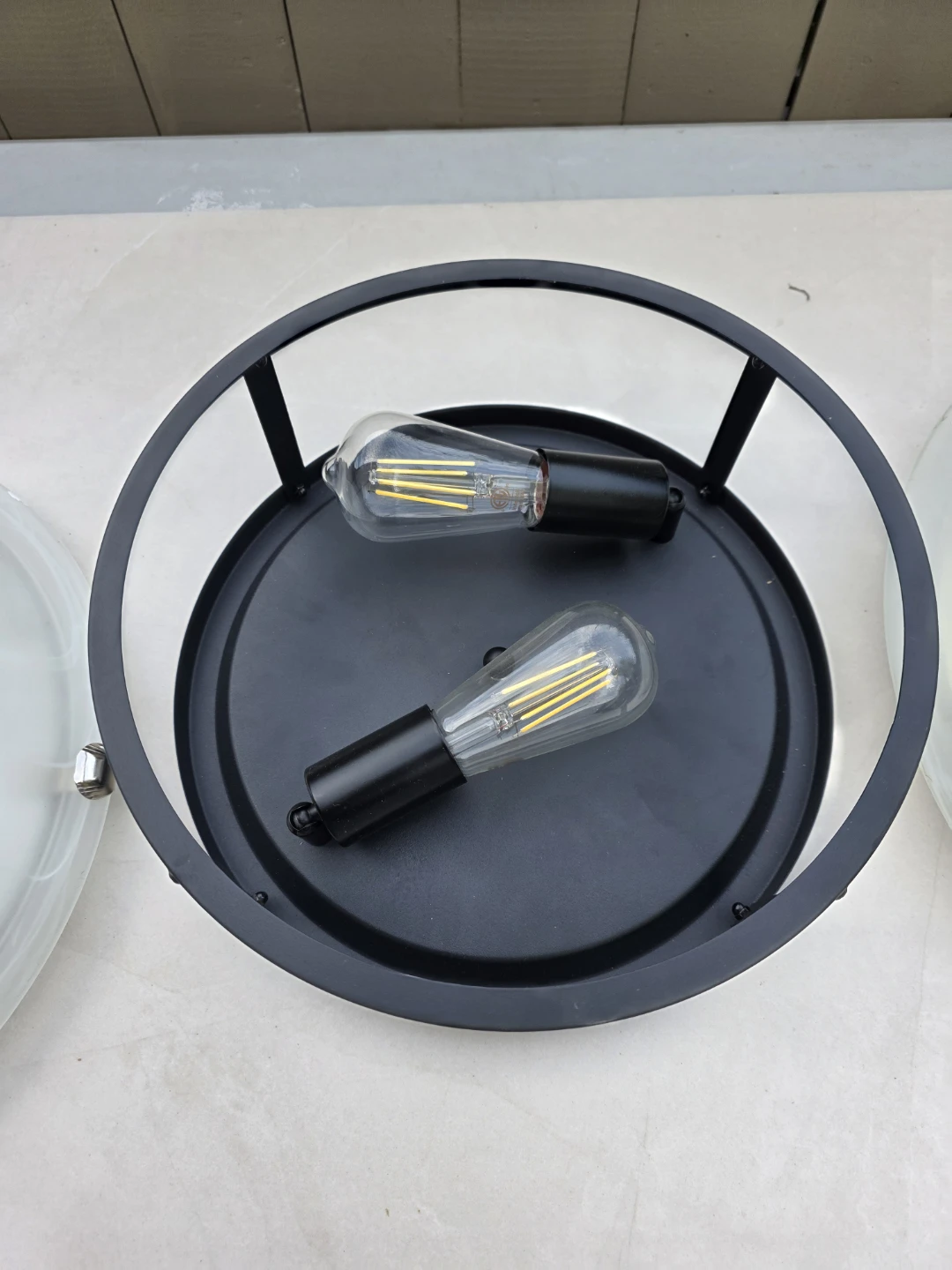 3 Flush Mount Ceiling Light Fixtures with Edison Bulbs - photo 5