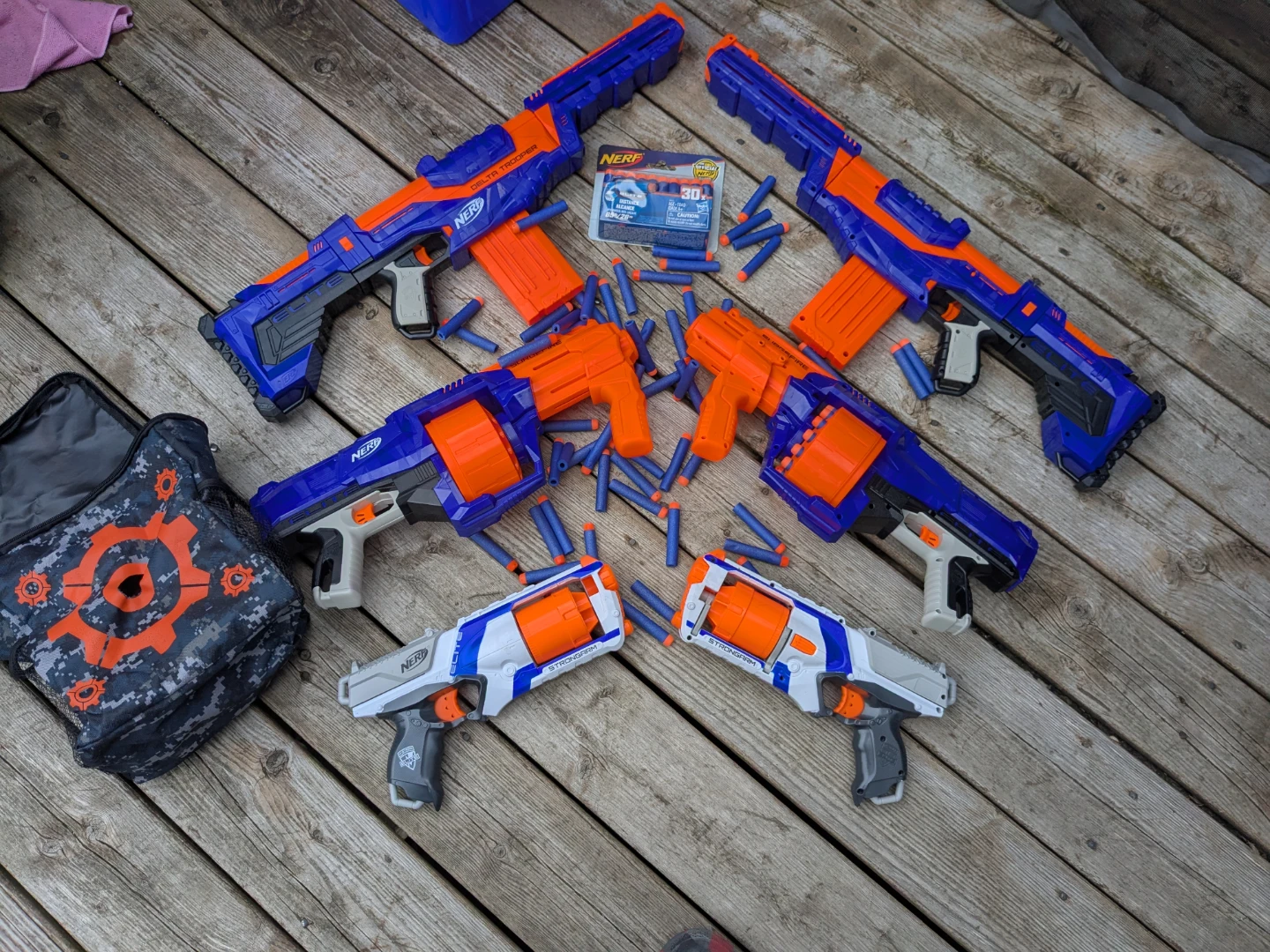 Nerf Blasters, Darts, and Bag Bundle