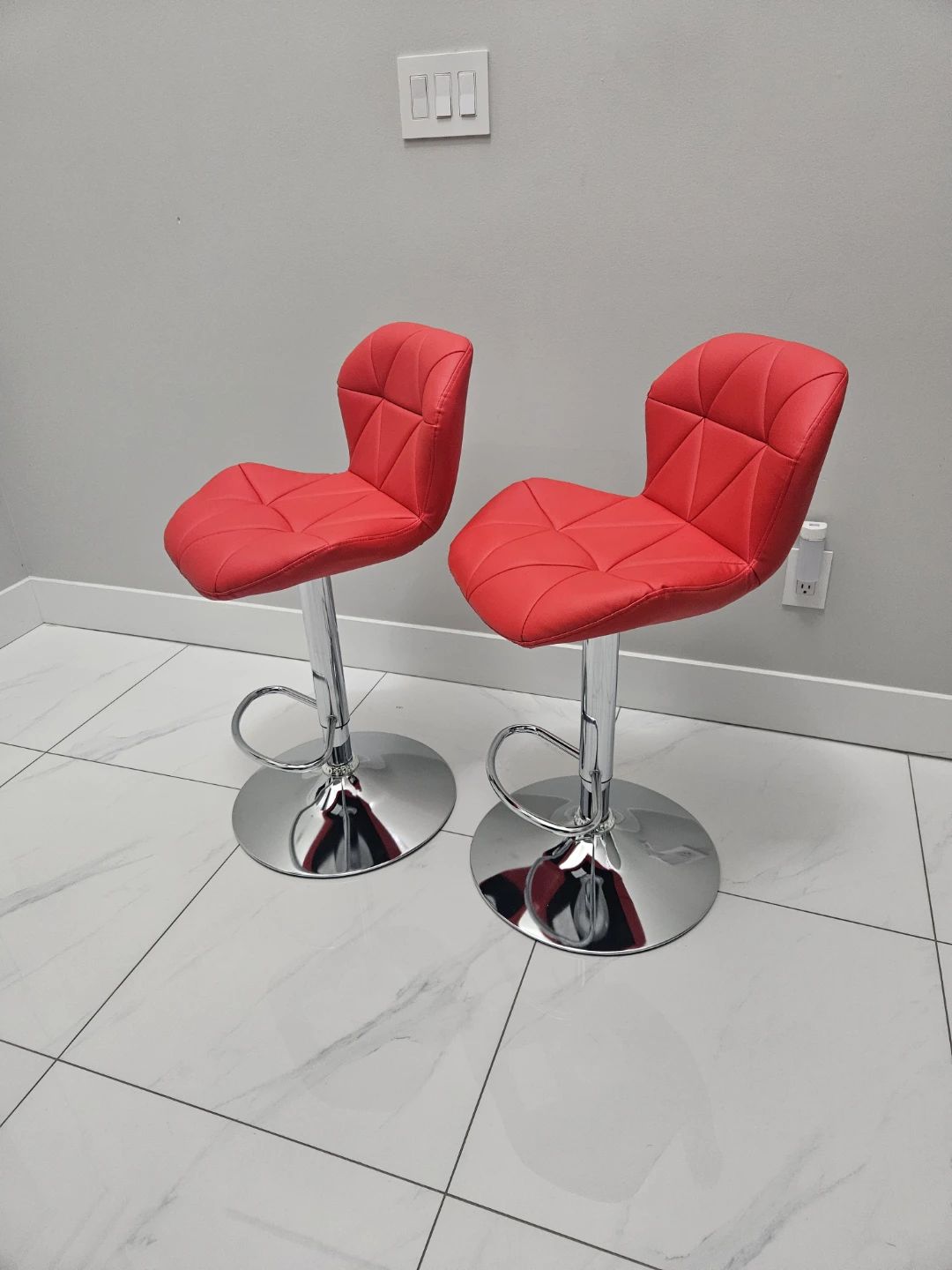Pair of Red Adjustable Bar Stools - photo 2