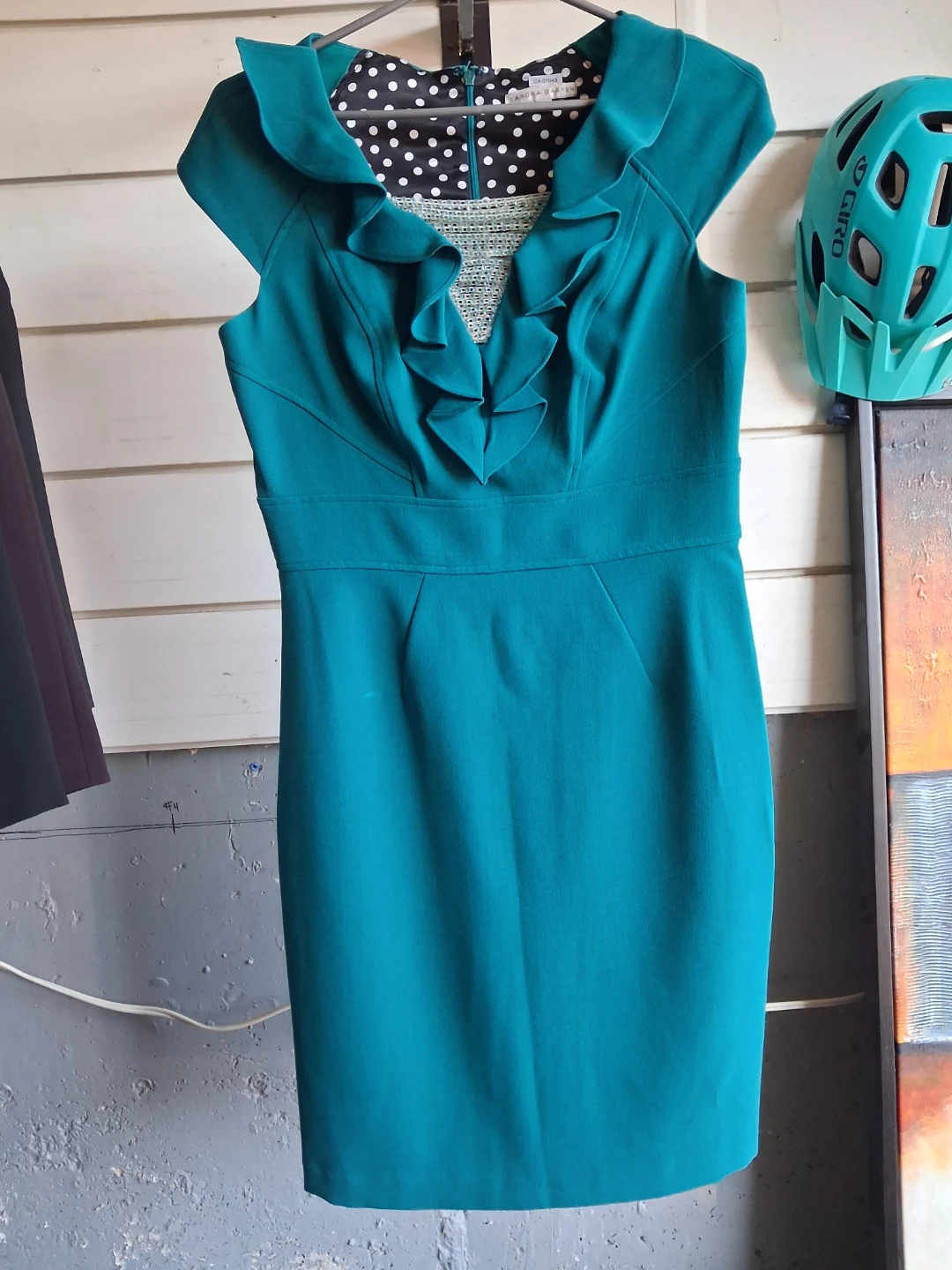 Teal Ruffle Neck Sheath Dress