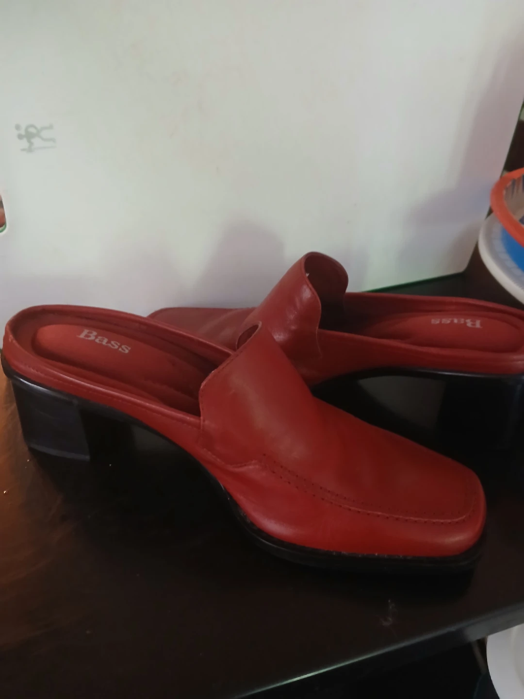 Bass Red Leather Mules Size 7.5