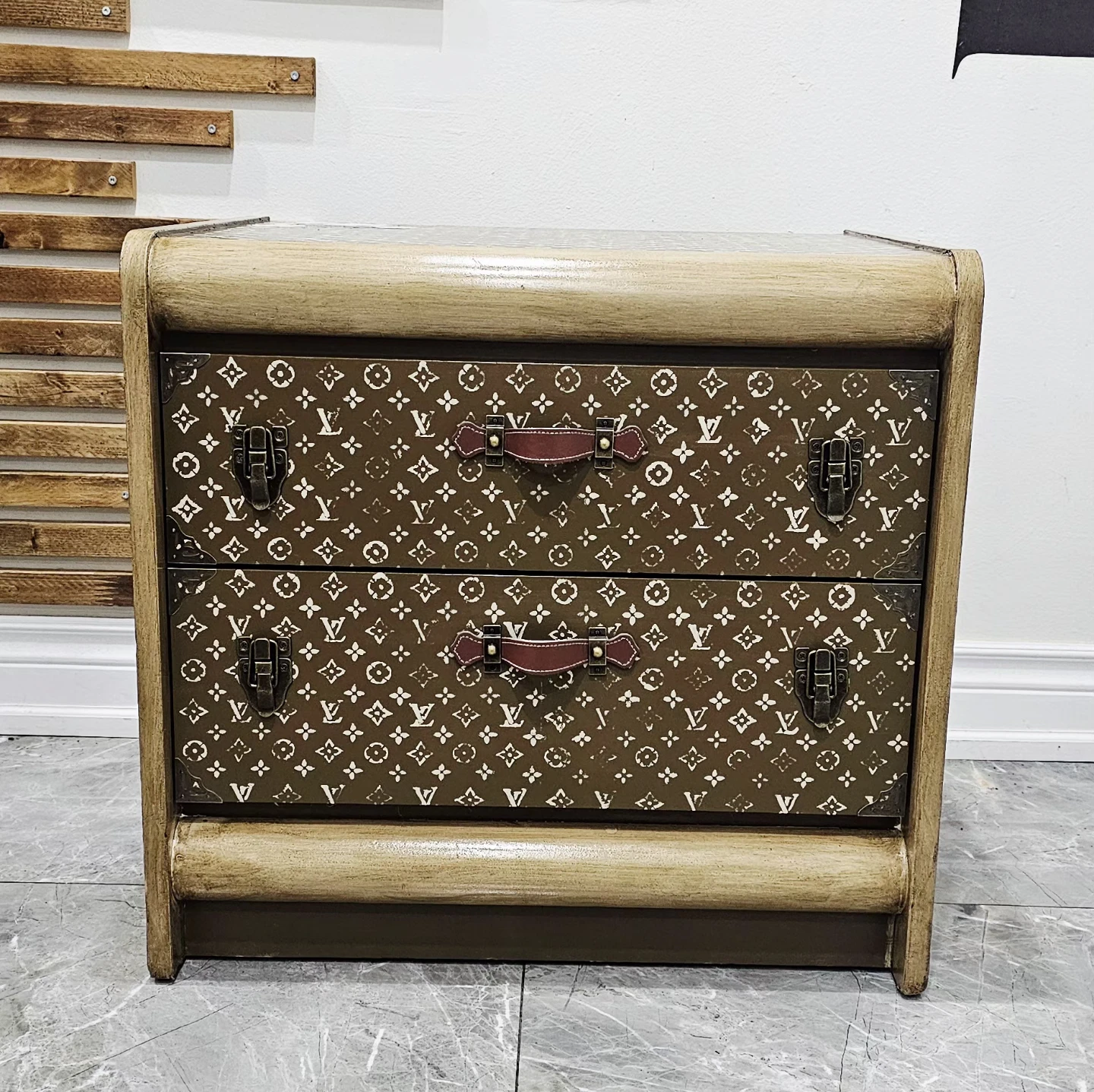 Upcycled Luggage Style Vintage Waterfall Nightstand - photo 2