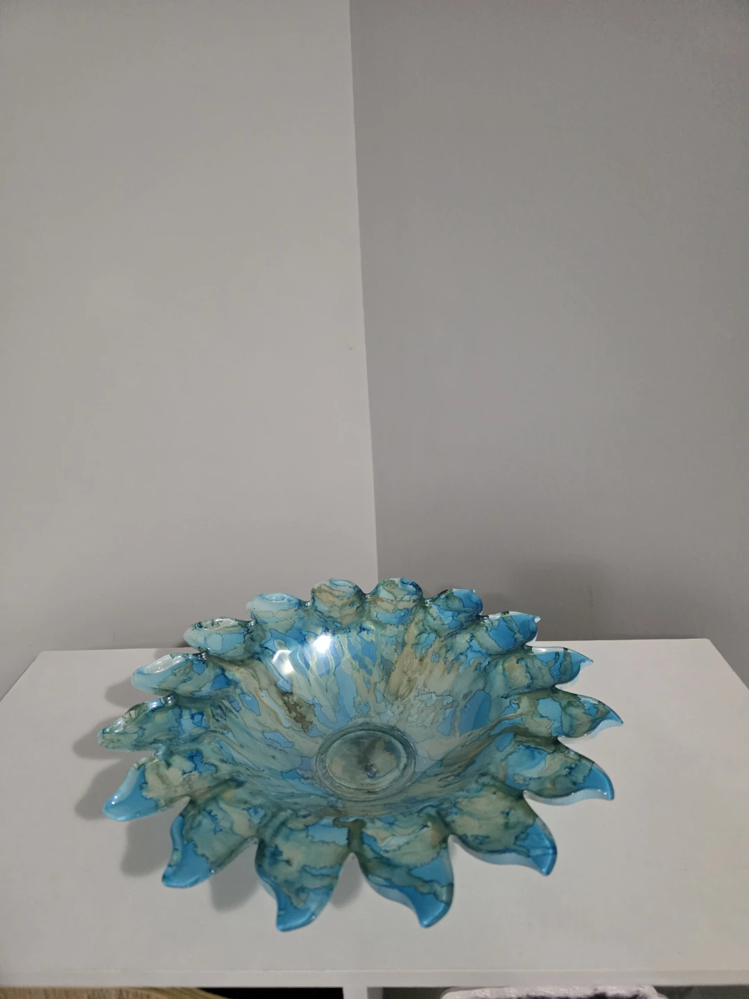 Blue Marbled Glass Flower Bowl - photo 5