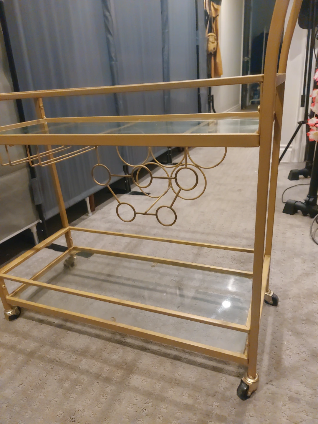 Gold Bar Cart with Glass Shelves - photo 3