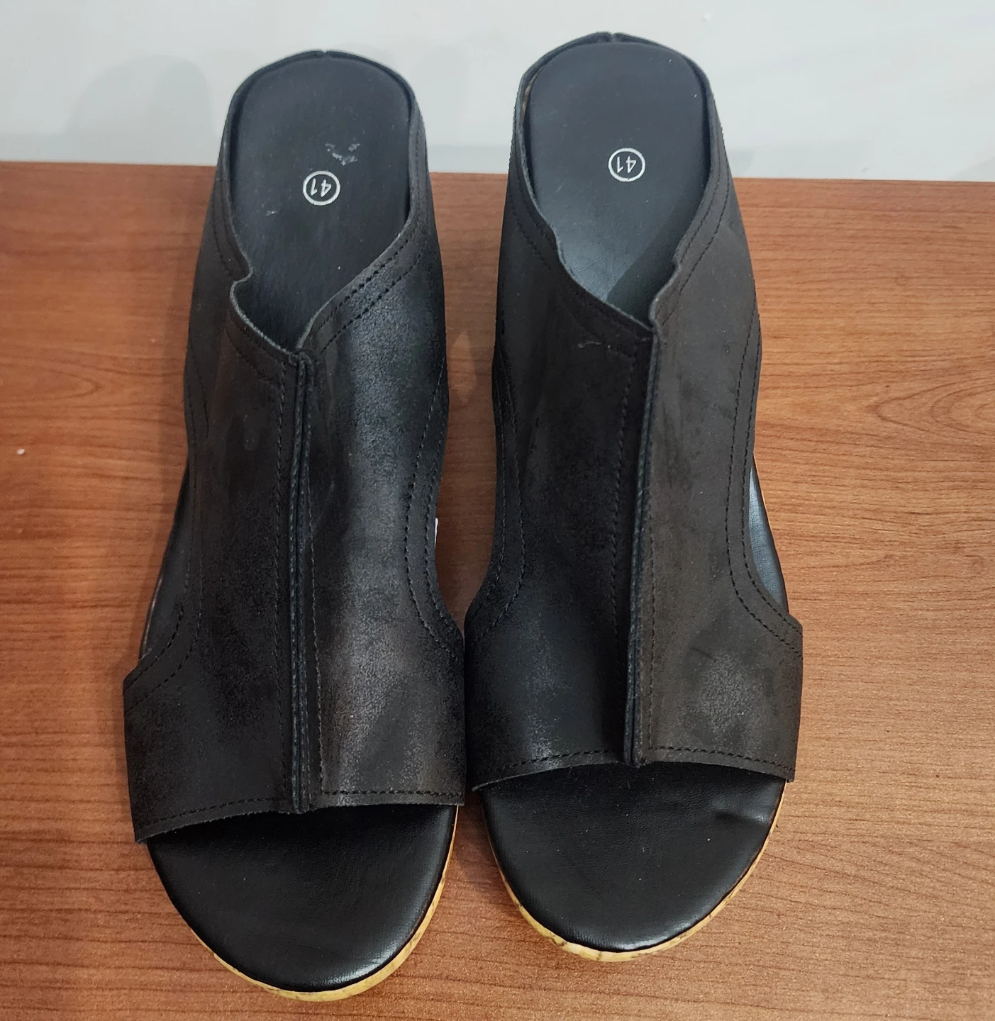 Black Wedge Sandals Size 41