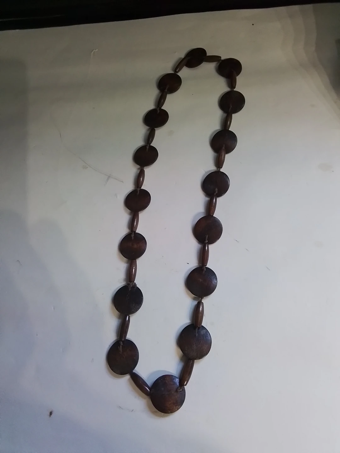 Vintage Boho Organic Flat Wood Disc Statement Necklace