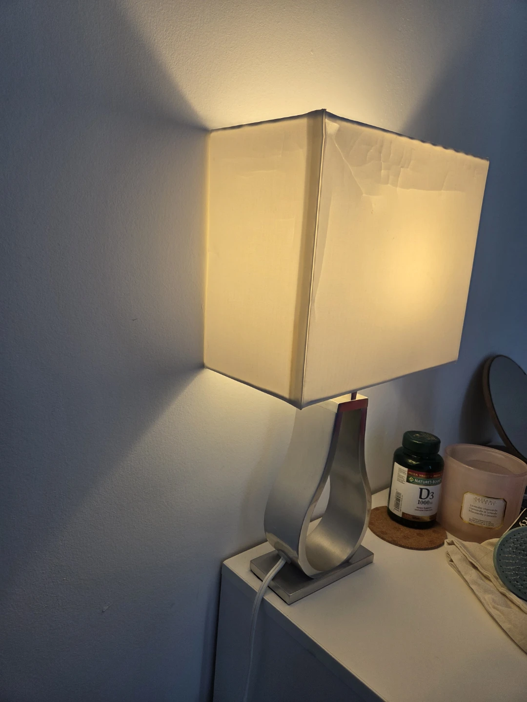 Modern Silver Table Lamp with White Shade - photo 3