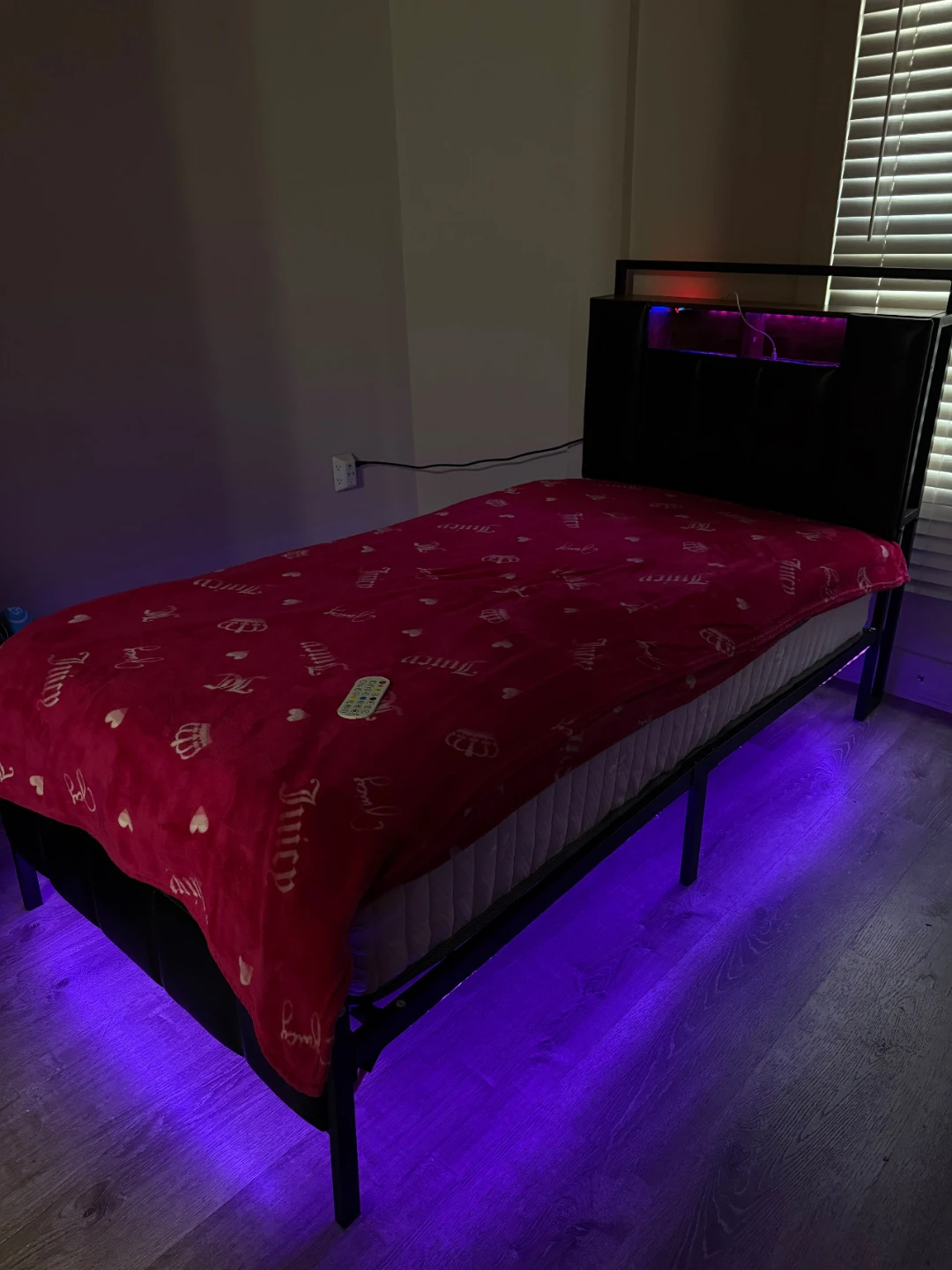 Black Faux Leather Upholstered Bed Frame with LED Lights - photo 2