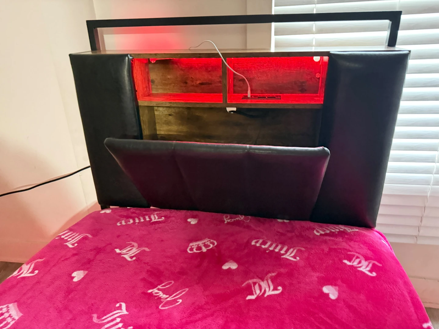 Black Faux Leather Upholstered Bed Frame with LED Lights - photo 3