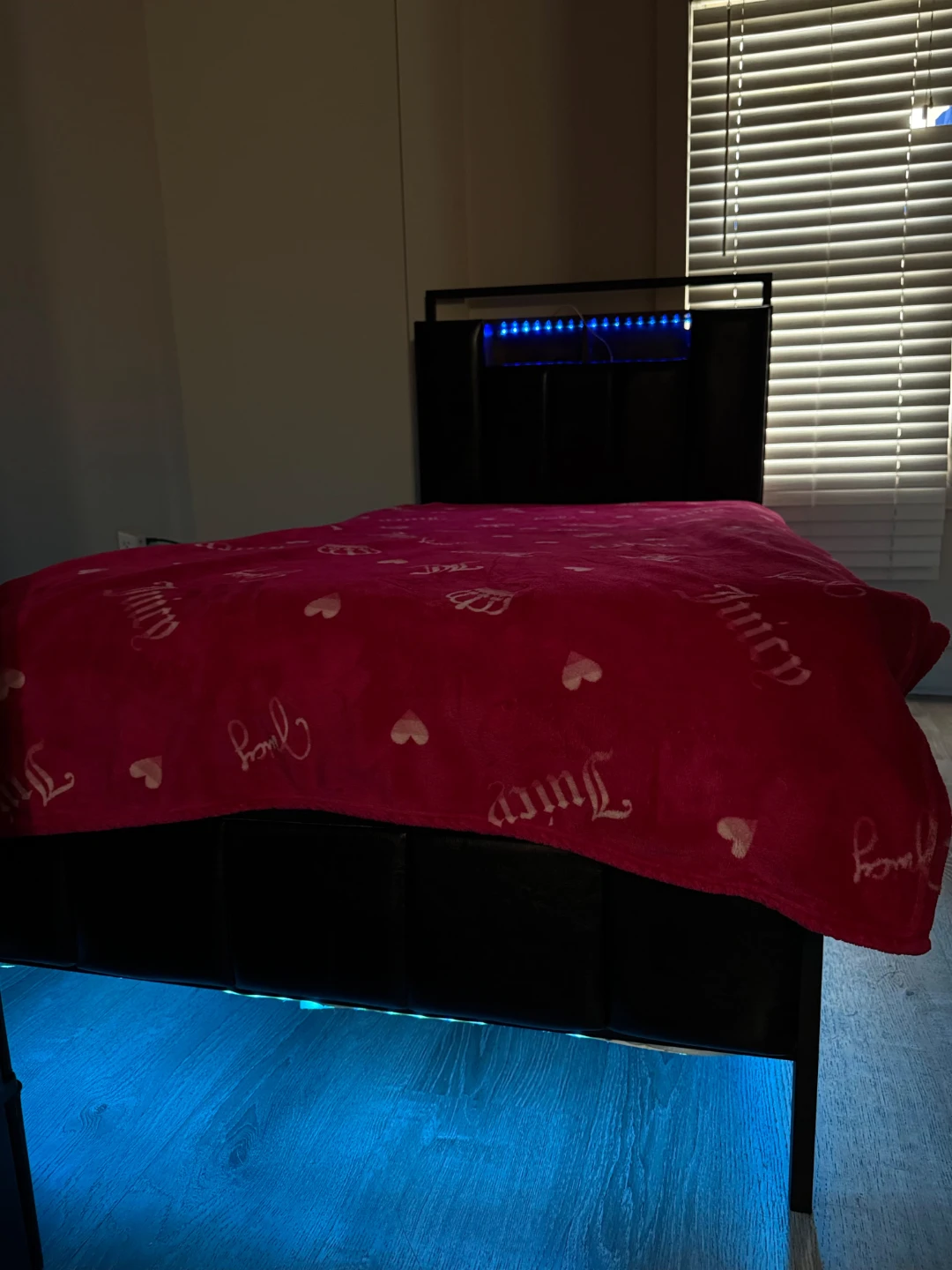 Black Faux Leather Upholstered Bed Frame with LED Lights - photo 4