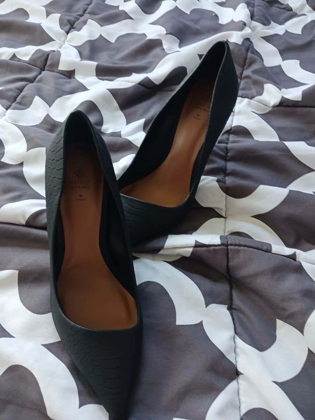 Call It Spring Black Faux Snakeskin Heels