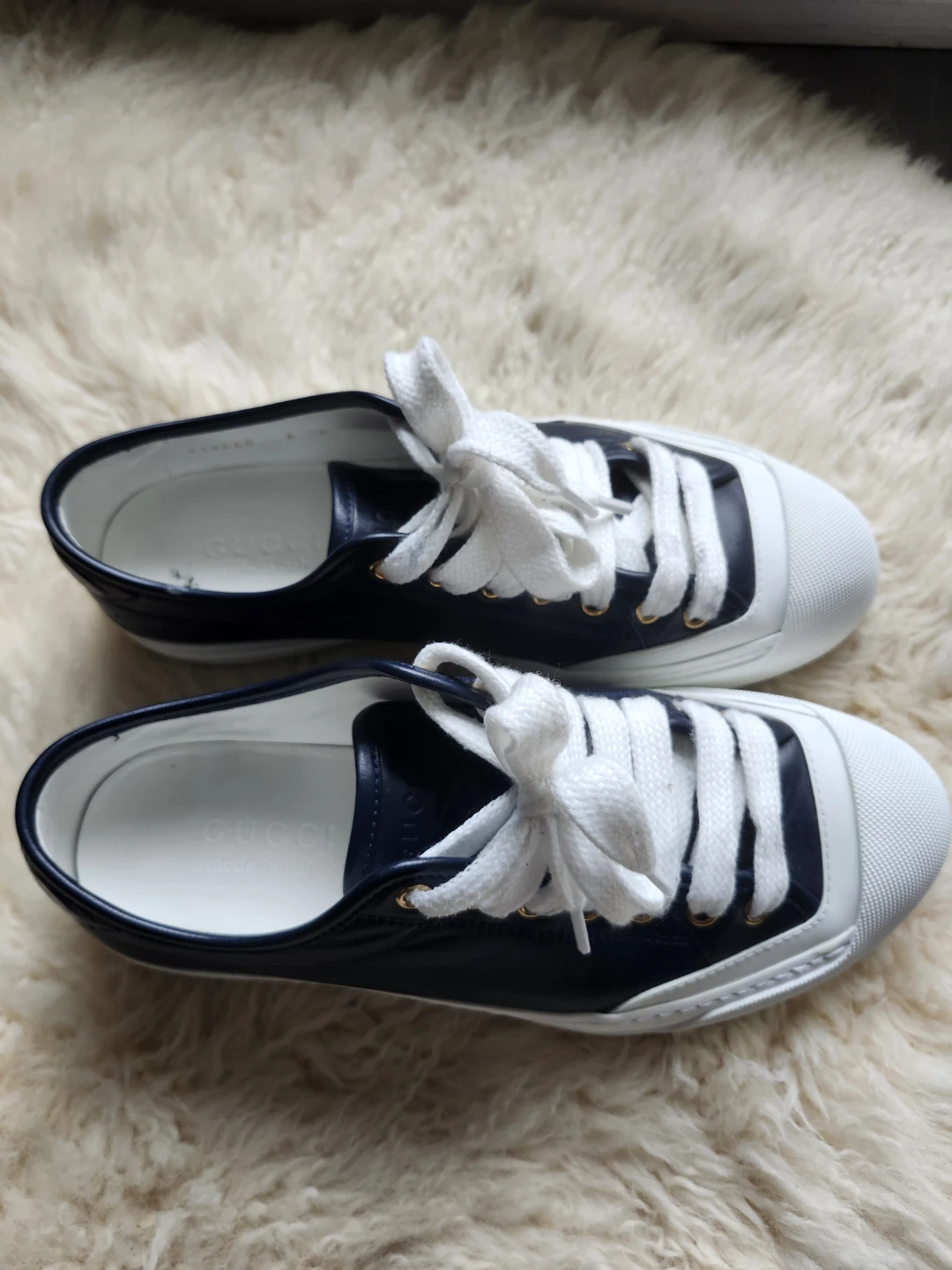 Gucci Navy Leather Sneakers