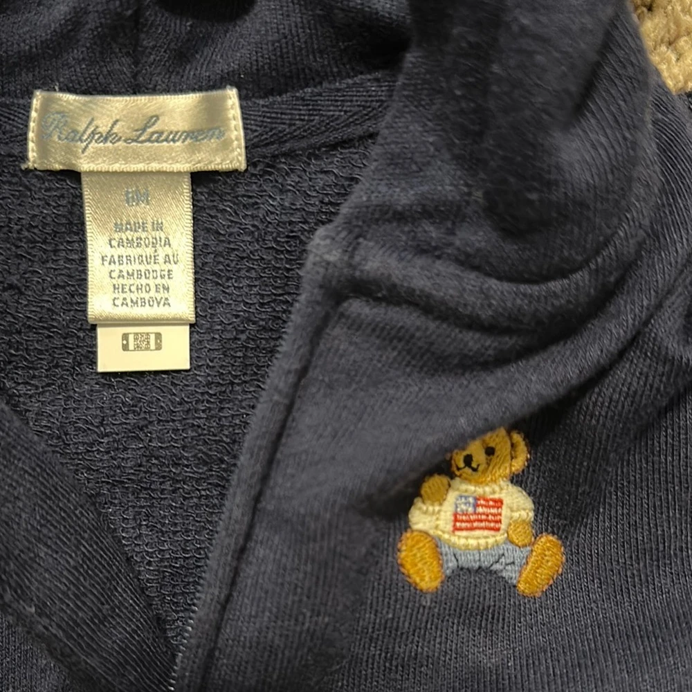 Ralph Lauren Navy Zip-Up Hoodie with Teddy Bear (6M) - photo 5