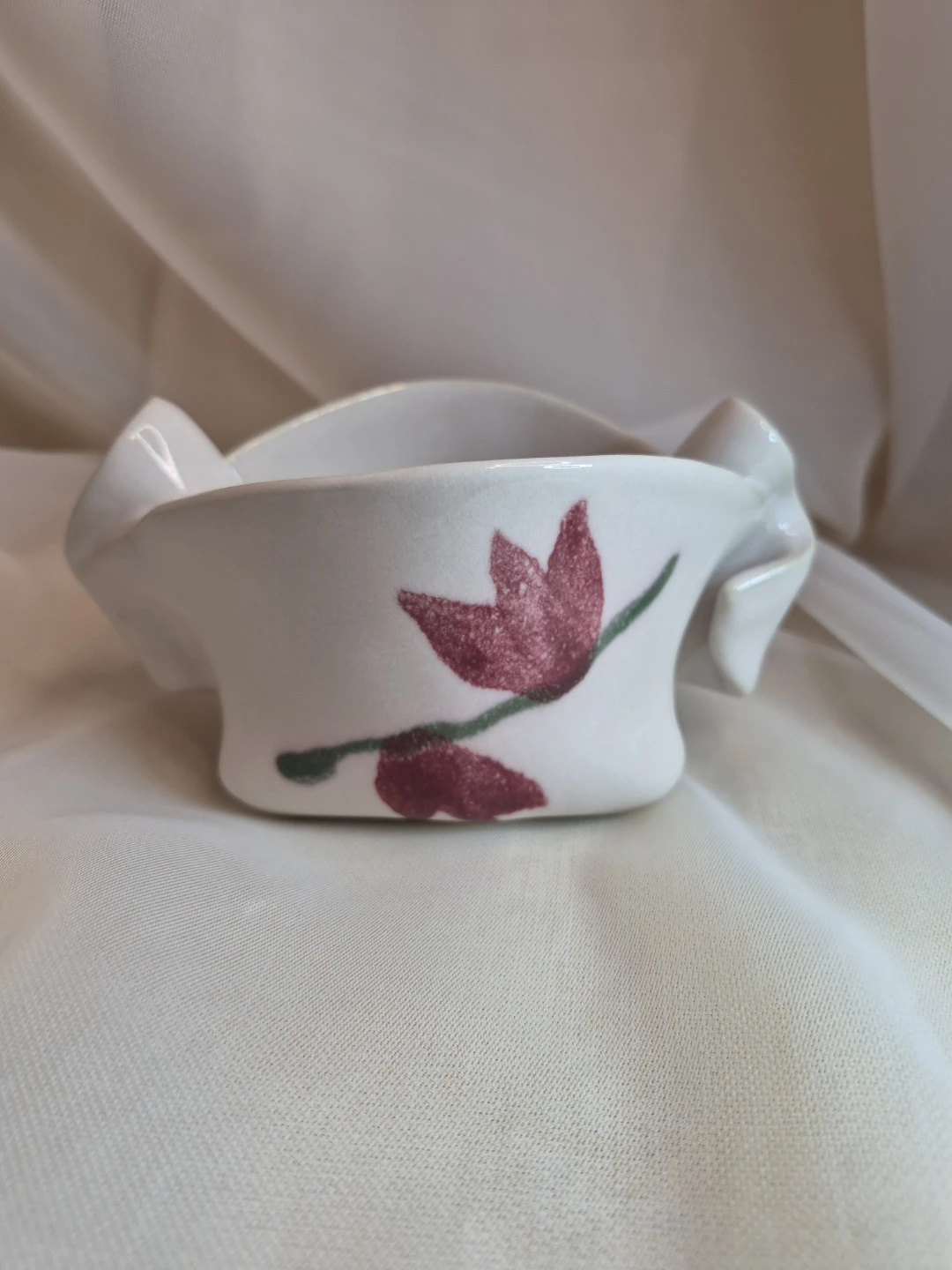 Vintage Hilborn Pottery White Pink Tulip Floral