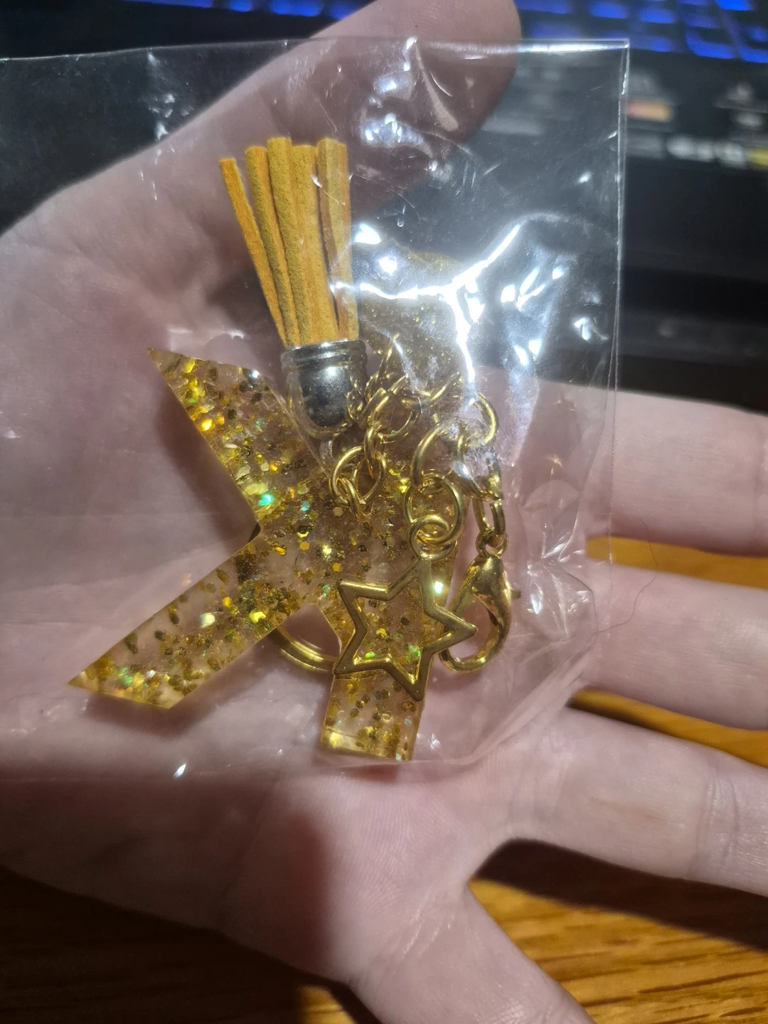 Letter K Keychain with Tassel and Glitter - photo 2
