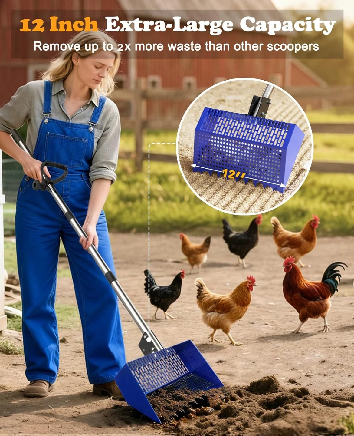 12 Inch Blue Scooper for Waste and Bedding Cleanup - photo 2