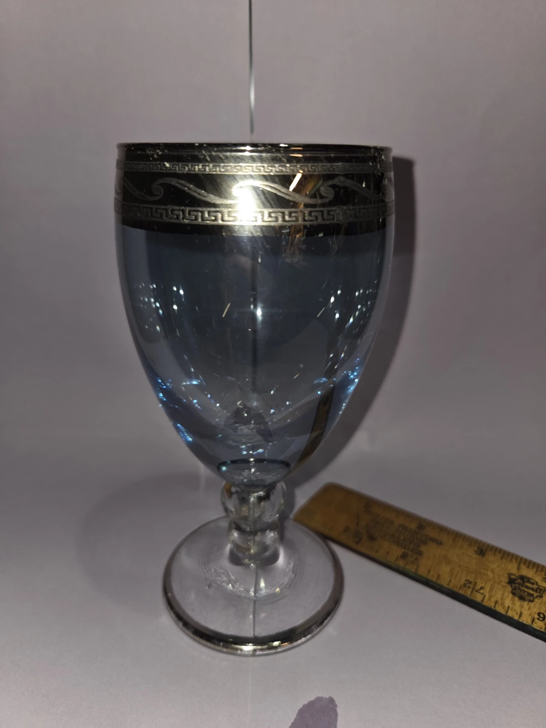 Blue Glass Goblet with Silver Rim