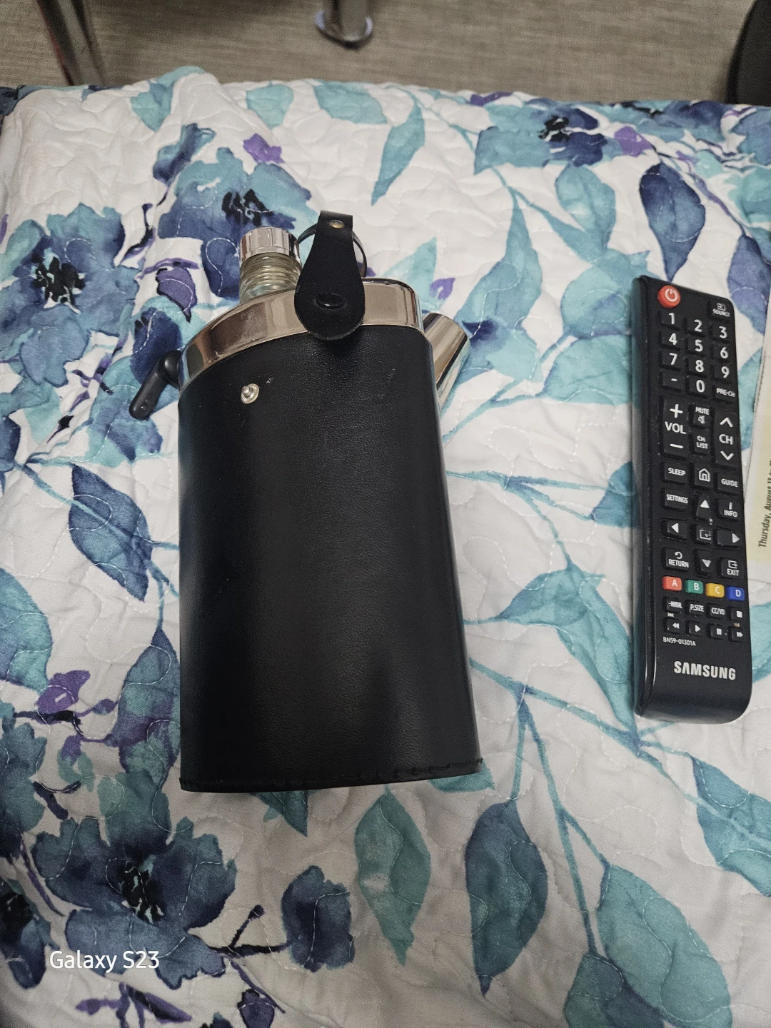 Leather Wrapped Flask with Shot Cups