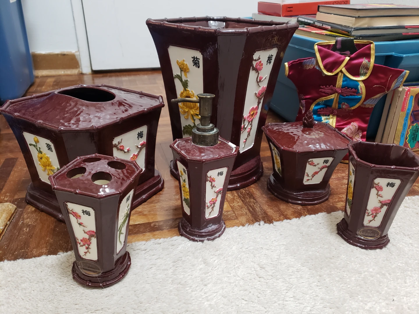 6-Piece Chinese Floral Bathroom Accessory Set