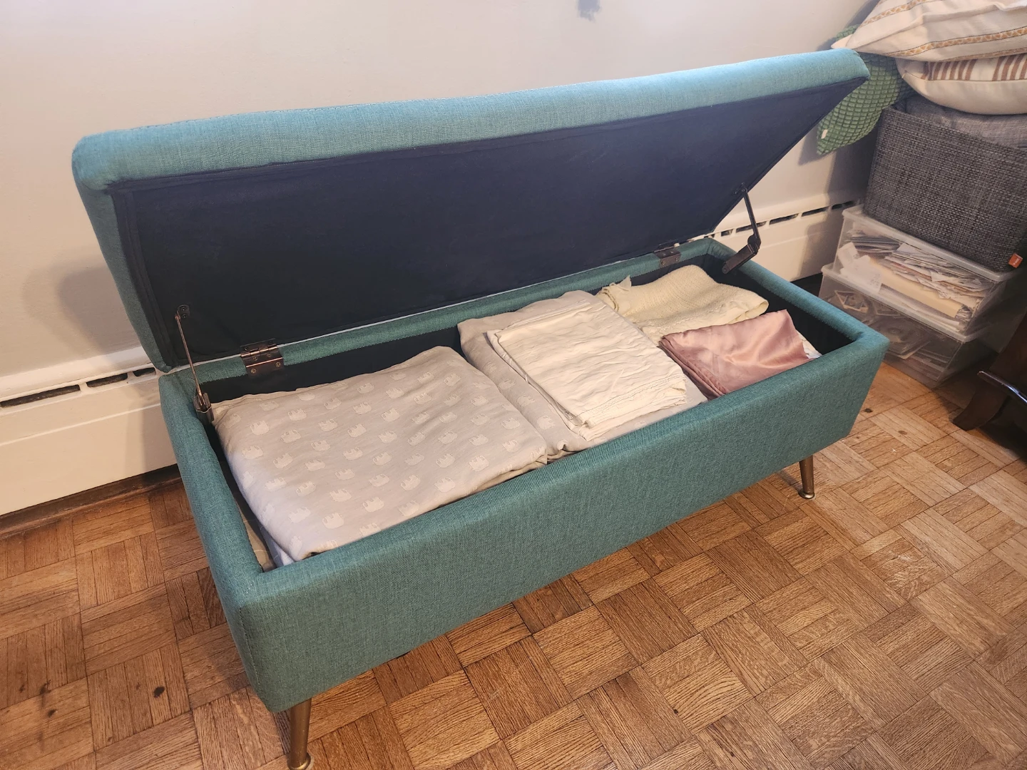 Teal Upholstered Storage Bench Ottoman - photo 3