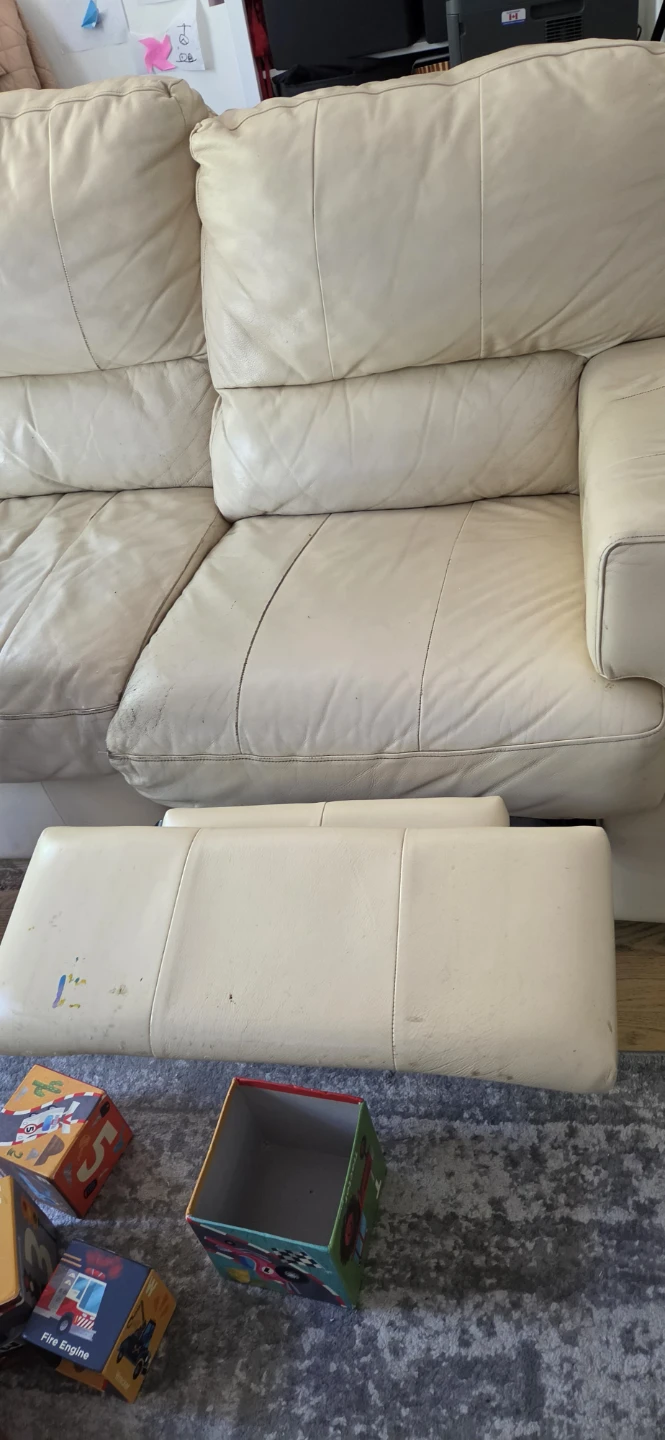 Cream Leather Sofa - 3 Seater