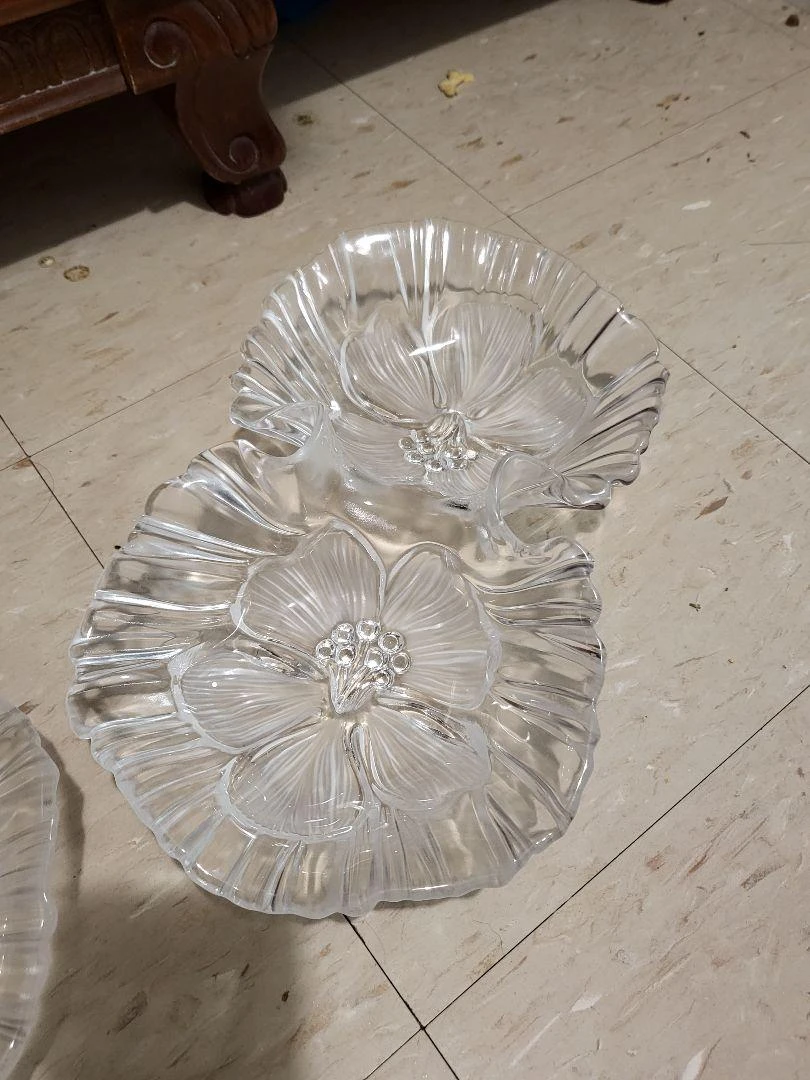 Set of 2 Glass Dessert Plates with Floral Design - photo 3